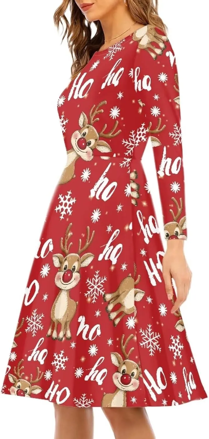 Women Plus Size T Shirt Dresses Midi Dress Size S-4XL Women Long Sleeve Dresses for Party Casual