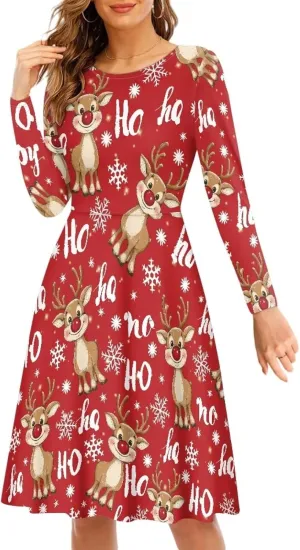 Women Plus Size T Shirt Dresses Midi Dress Size S-4XL Women Long Sleeve Dresses for Party Casual