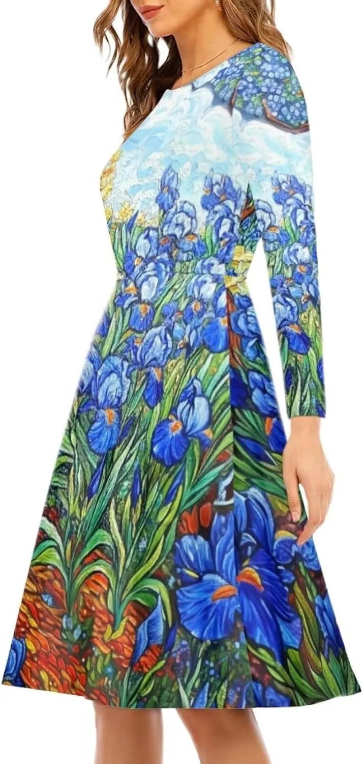 Women Plus Size T Shirt Dresses Midi Dress Size S-4XL Women Long Sleeve Dresses for Party Casual