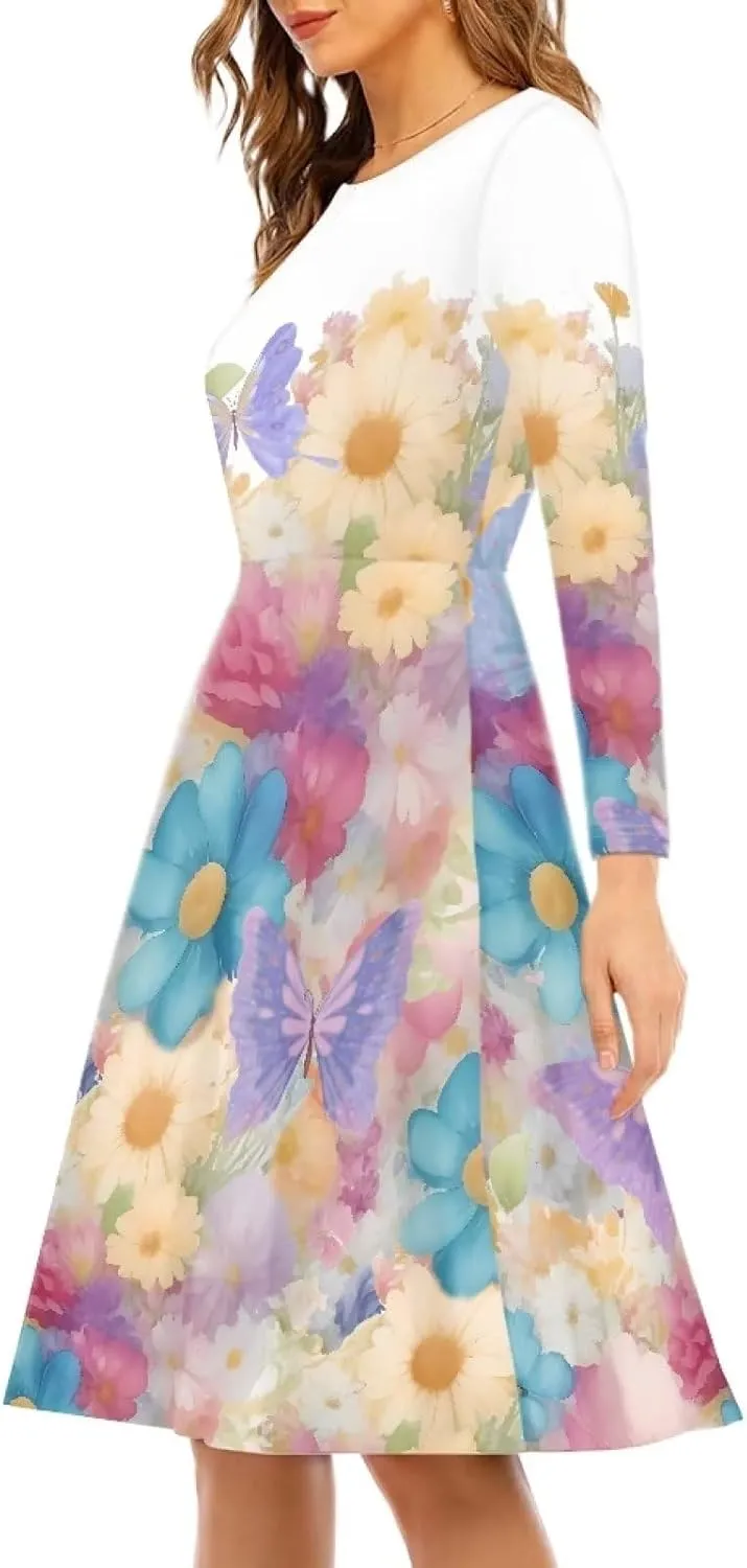 Women Plus Size T Shirt Dresses Midi Dress Size S-4XL Women Long Sleeve Dresses for Party Casual