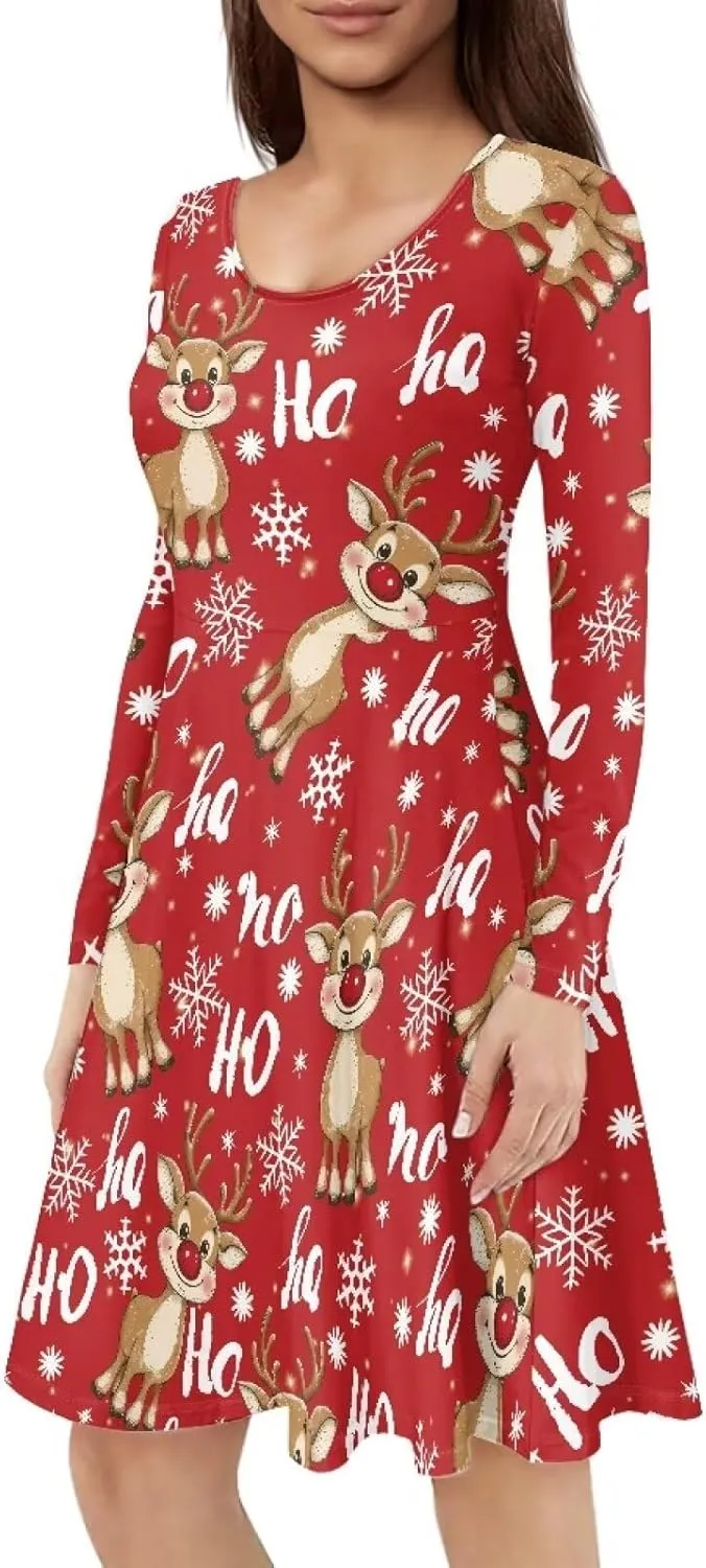 Women Plus Size T Shirt Dresses Midi Dress Size S-4XL Women Long Sleeve Dresses for Party Casual