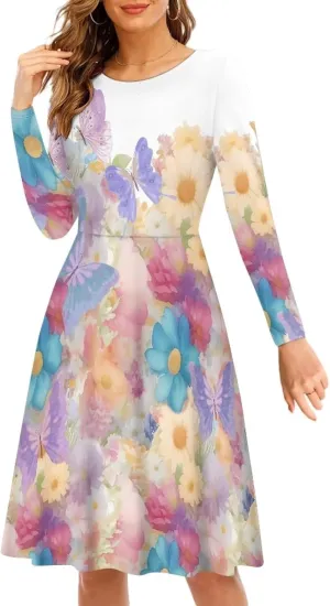 Women Plus Size T Shirt Dresses Midi Dress Size S-4XL Women Long Sleeve Dresses for Party Casual