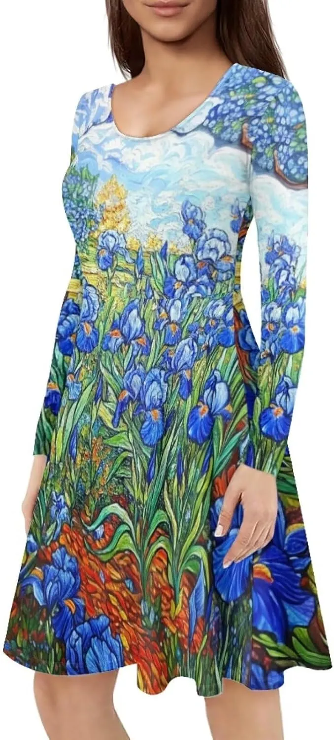 Women Plus Size T Shirt Dresses Midi Dress Size S-4XL Women Long Sleeve Dresses for Party Casual