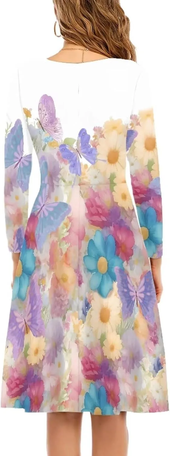Women Plus Size T Shirt Dresses Midi Dress Size S-4XL Women Long Sleeve Dresses for Party Casual