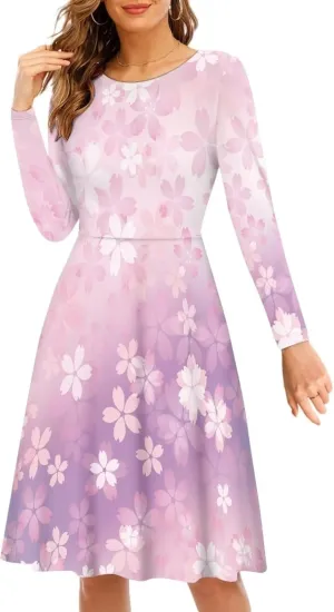 Women Plus Size T Shirt Dresses Midi Dress Size S-4XL Women Long Sleeve Dresses for Party Casual