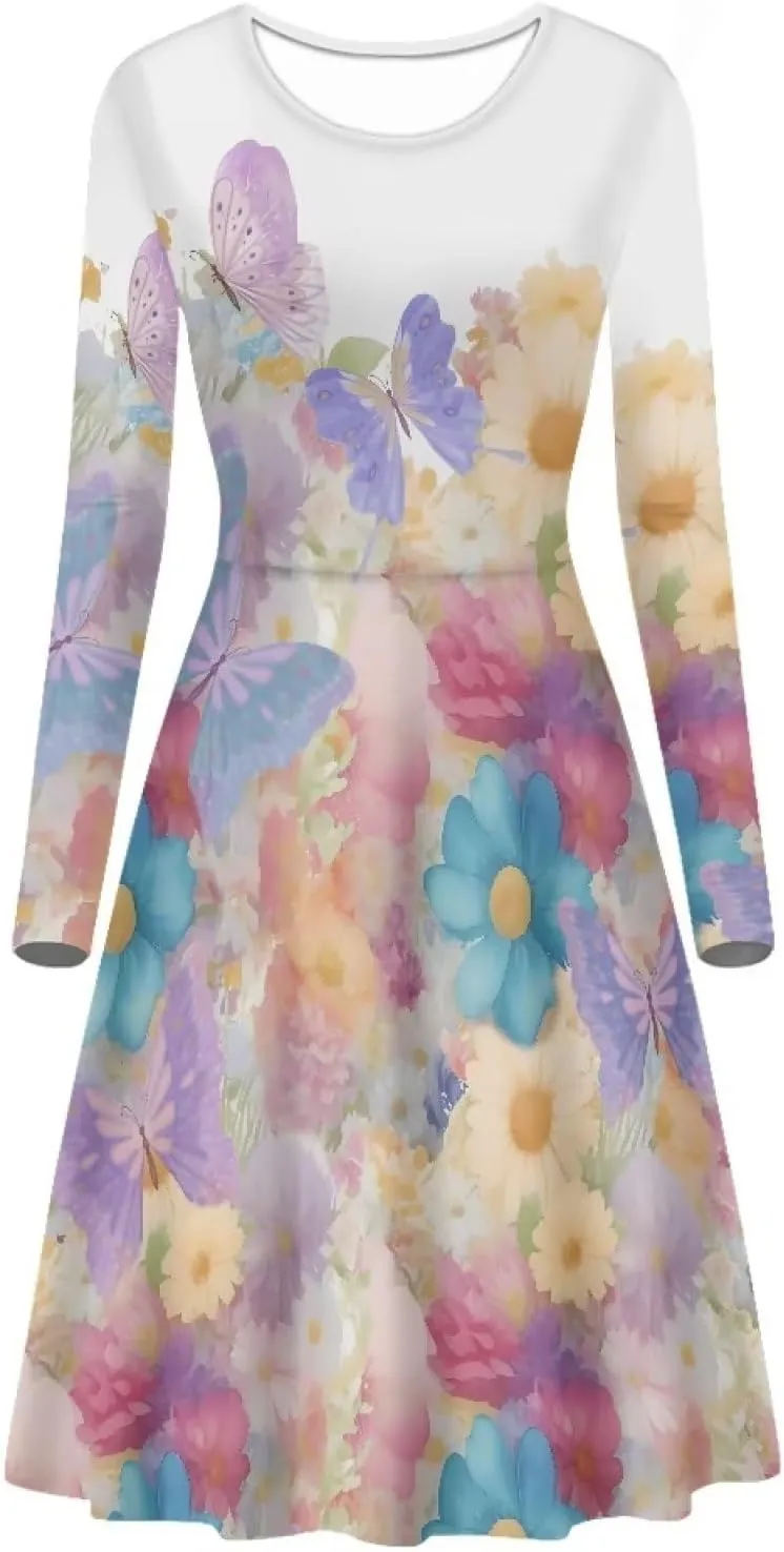 Women Plus Size T Shirt Dresses Midi Dress Size S-4XL Women Long Sleeve Dresses for Party Casual
