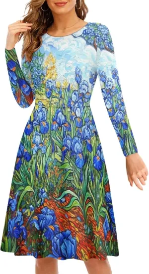 Women Plus Size T Shirt Dresses Midi Dress Size S-4XL Women Long Sleeve Dresses for Party Casual