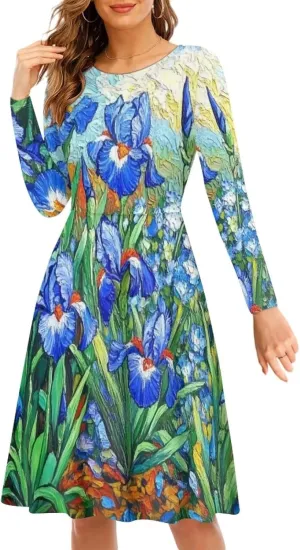 Women Plus Size T Shirt Dresses Midi Dress Size S-4XL Women Long Sleeve Dresses for Party Casual