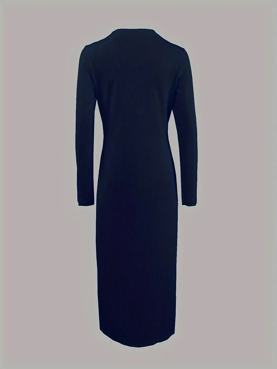 Women Slim Fit Knitted Shirt Dress Flattering Long Sleeve V-Neck Slit Hem Button Maxi Dress Cardigan