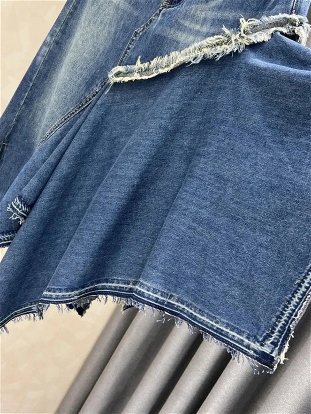 Women Slim Irregular Patchwork Denim Skirt Leisure High Waist A-Line Skirts
