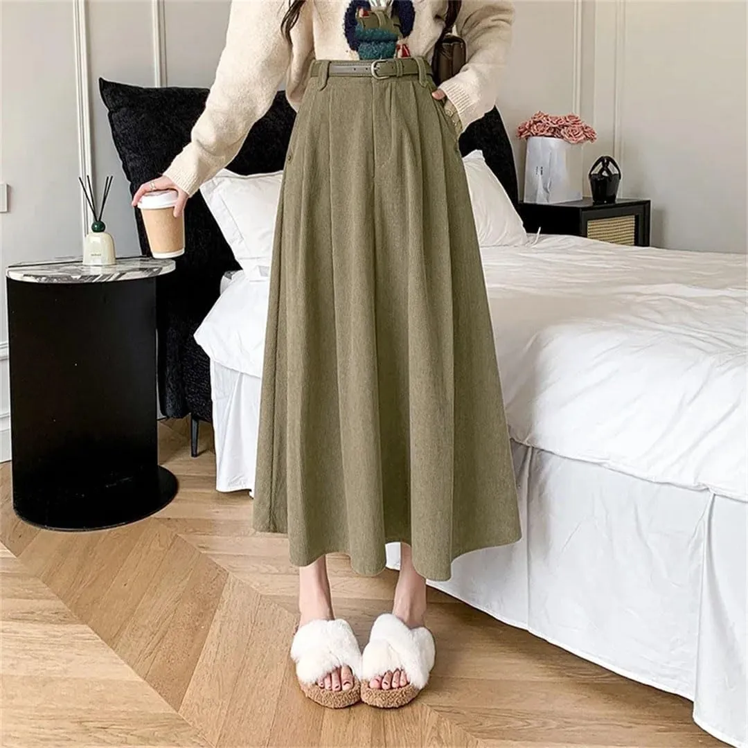 Women Solid Casual High Waist Mid A-LINE Skirts