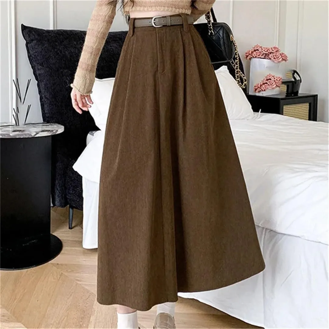 Women Solid Casual High Waist Mid A-LINE Skirts
