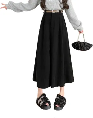 Women Solid Casual High Waist Mid A-LINE Skirts