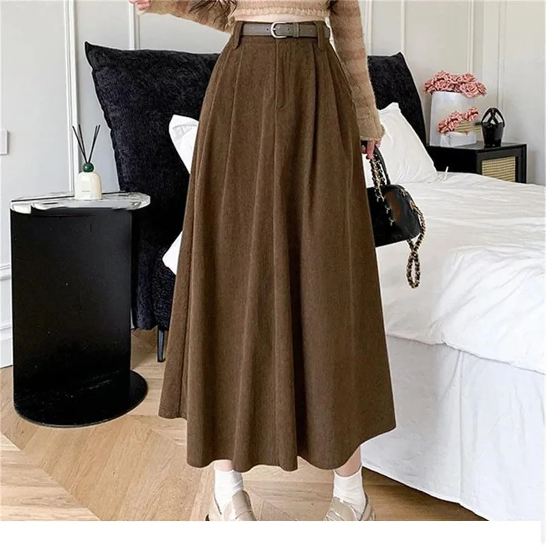 Women Solid Casual High Waist Mid A-LINE Skirts