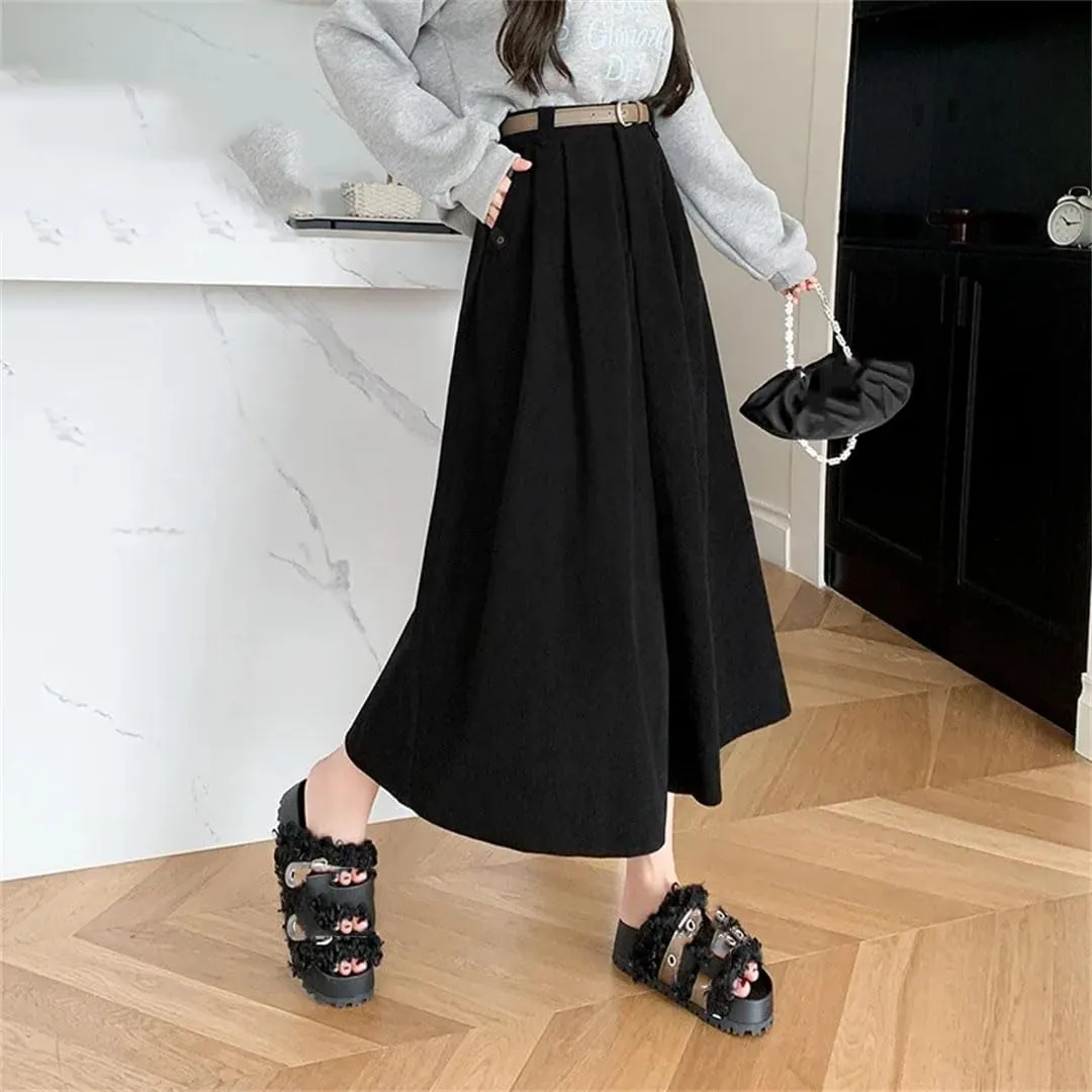 Women Solid Casual High Waist Mid A-LINE Skirts