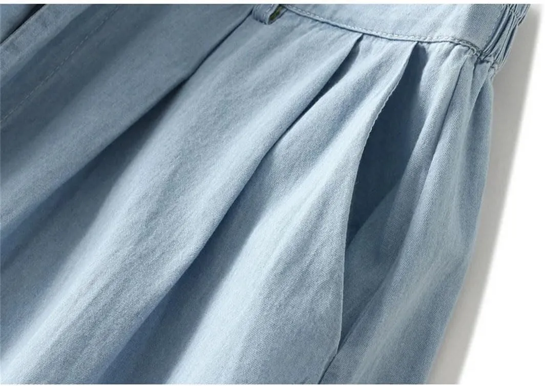 Women Solid Loose Casual Long Denim Skirthigh Waist Retro A-Line Skirts