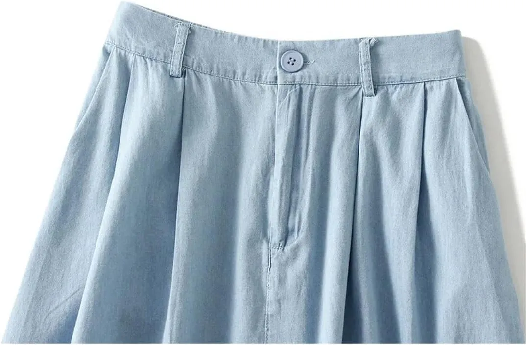 Women Solid Loose Casual Long Denim Skirthigh Waist Retro A-Line Skirts