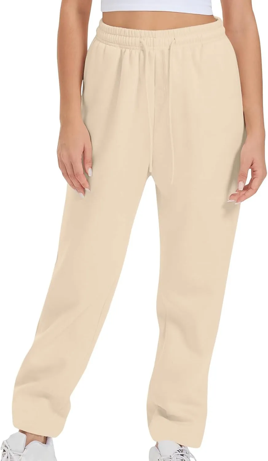 Women Straight Leg Sweatpants Fleece Lined Baggy Loose Lounge Pants Spring Fall Outfits Athletic Joggers with Pocket