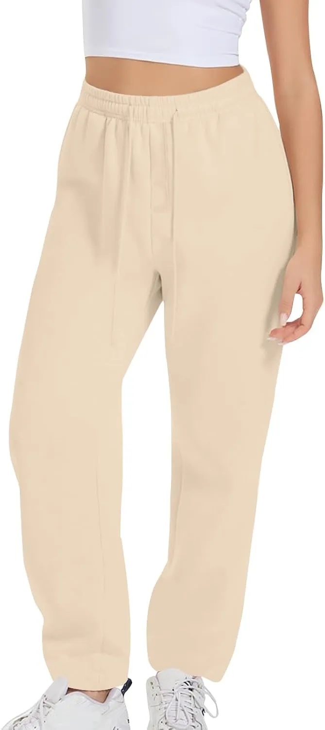 Women Straight Leg Sweatpants Fleece Lined Baggy Loose Lounge Pants Spring Fall Outfits Athletic Joggers with Pocket