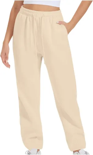 Women Straight Leg Sweatpants Fleece Lined Baggy Loose Lounge Pants Spring Fall Outfits Athletic Joggers with Pocket