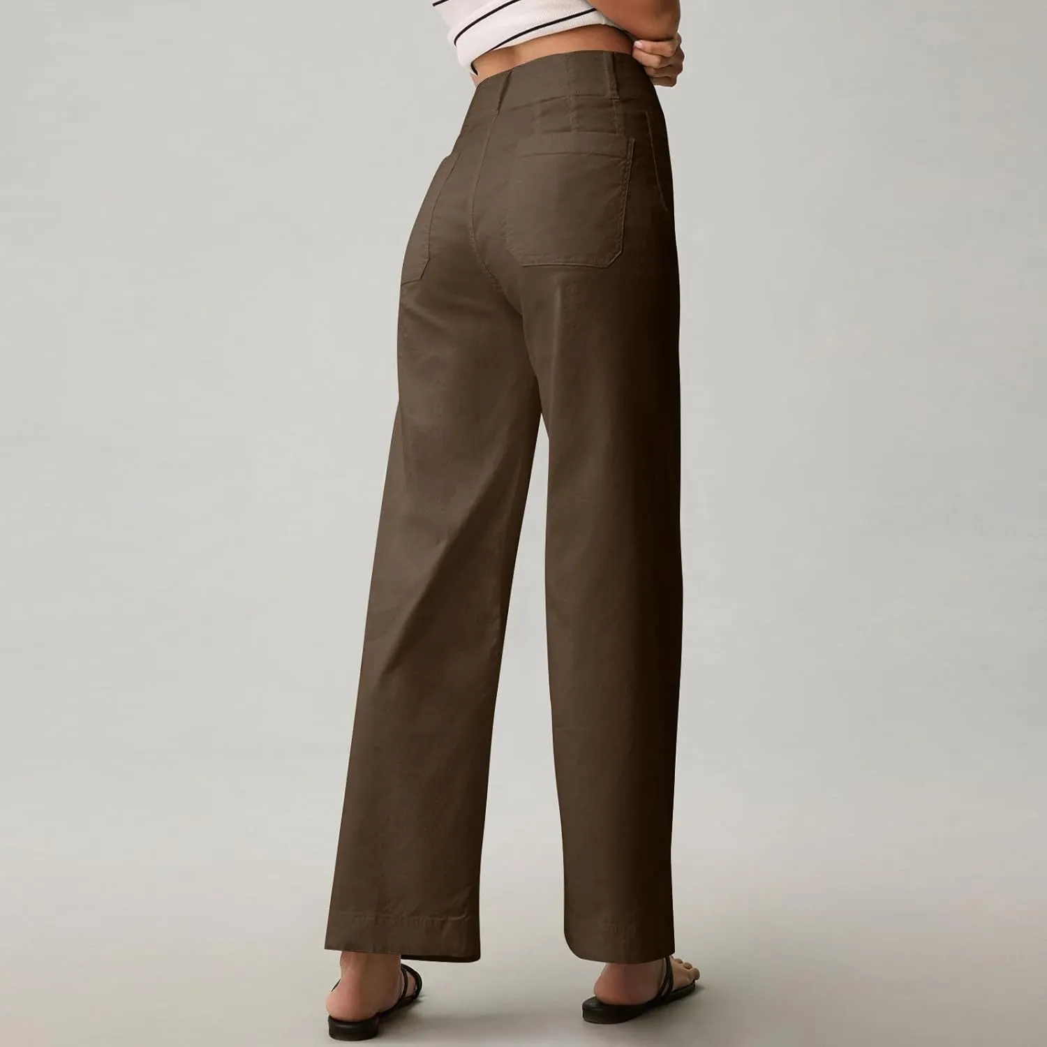 Women Stretch Twill Cropped Pants Wide Leg Jeans with Patch Pocket Straight Leg Chino Pants Casual Ankle Jeans