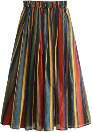 Women Striped Female Long Leisure High Waist A-Line Skirts