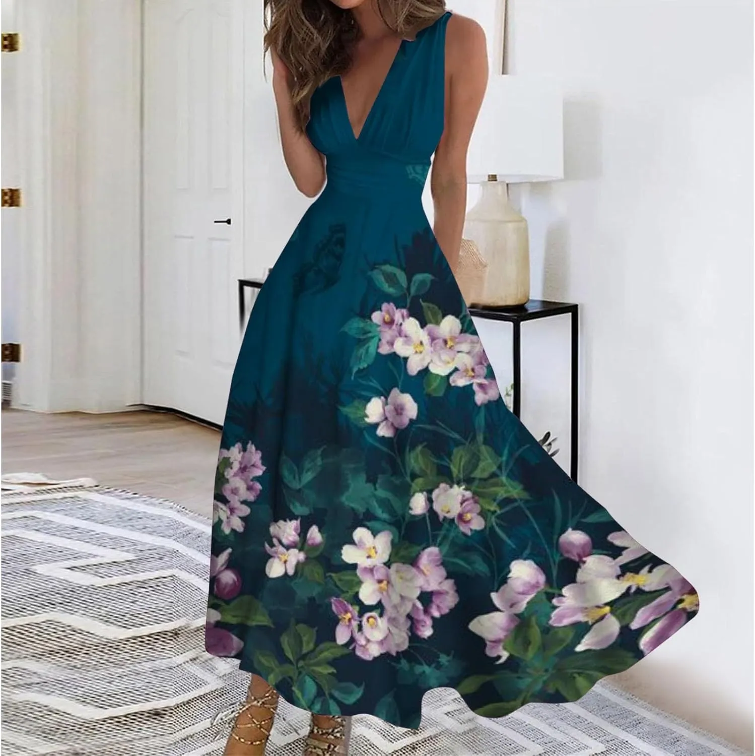 Women Summer Casual Short Sleeve Dresses Flare Sun Dresses Sundress Casual Maxi Tunic Tank Dress Spring for