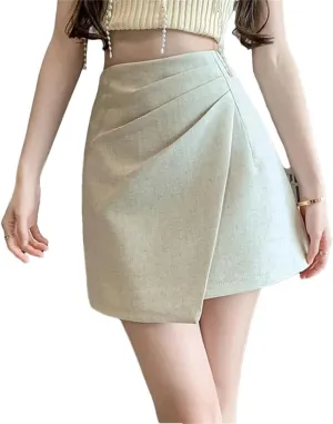 Women Summer High Waist Fold Asymmetric Short Pencil Chool Mini A-Line Skirts