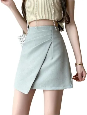 Women Summer High Waist Fold Asymmetric Short Pencil Chool Mini A-Line Skirts
