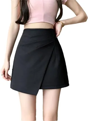 Women Summer High Waist Fold Asymmetric Short Pencil Chool Mini A-Line Skirts