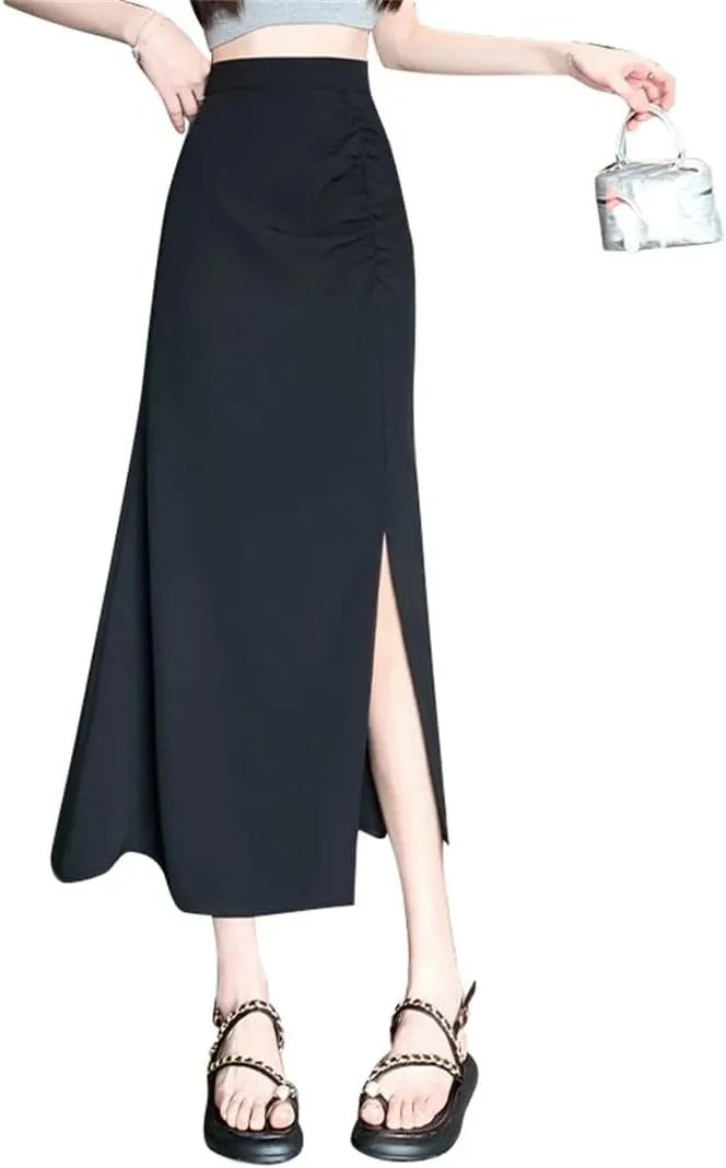 Women Summer High Waist Irregular Pleated Solid Color A-Line Skirts