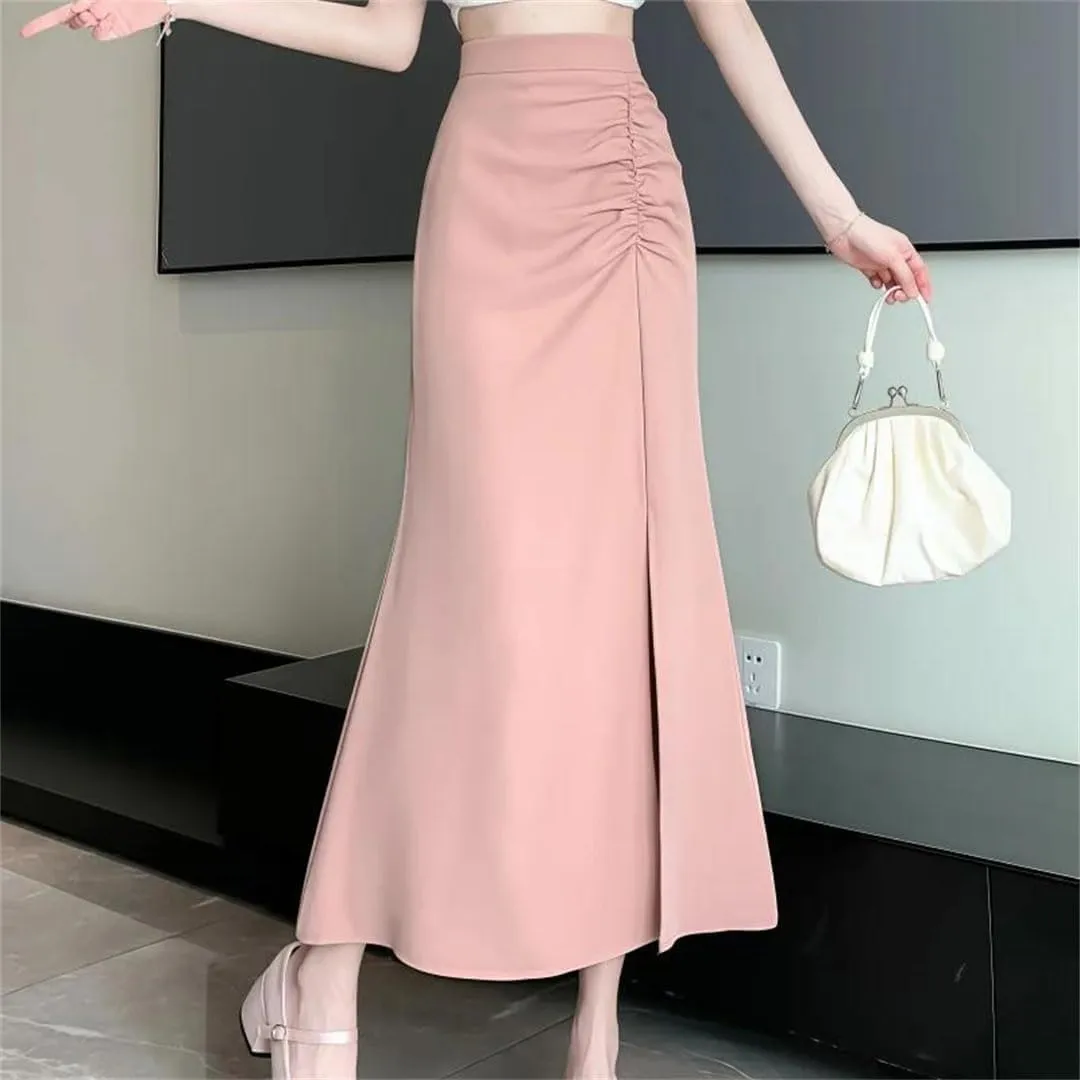 Women Summer High Waist Irregular Pleated Solid Color A-Line Skirts