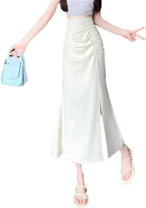 Women Summer High Waist Irregular Pleated Solid Color A-Line Skirts
