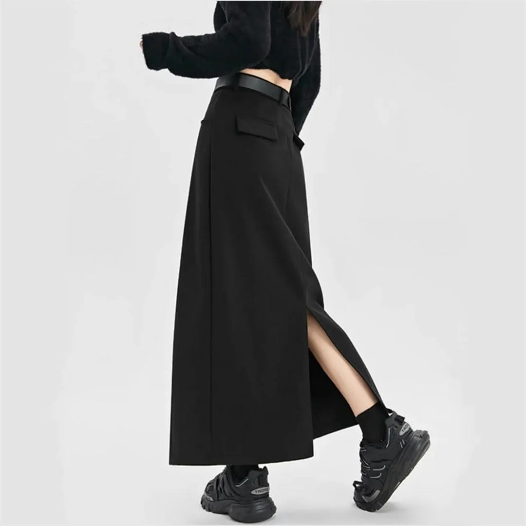 Women Summer High Waisted Slimming Wrap Hip Mid Length A-Line Skirts