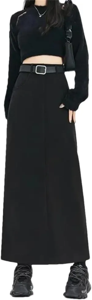 Women Summer High Waisted Slimming Wrap Hip Mid Length A-Line Skirts