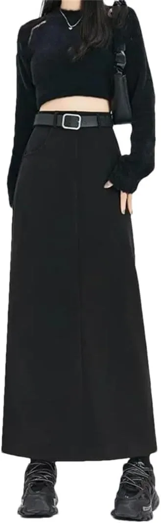 Women Summer High Waisted Slimming Wrap Hip Mid Length A-Line Skirts