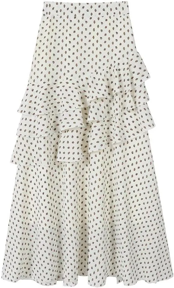 Women Summer Ruffles Floral for Elegant High Waist Layered Casual A-Line Skirts