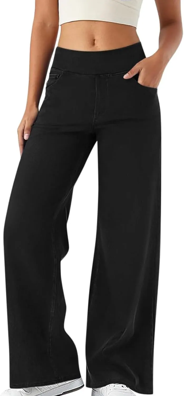 Women Sweatpant Jeans,Sweatpants That Look Like Jeans,High Waisted Stretchy Pull On Wide Leg Denim Pants 2025