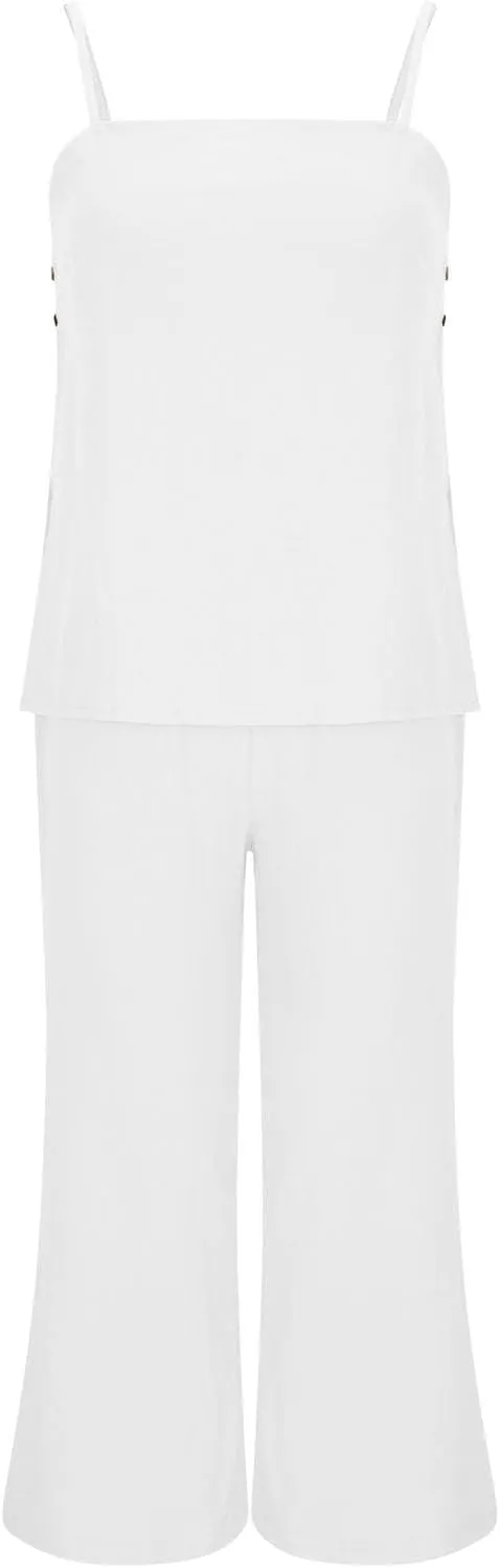 Women's 2 Piece Lounge Sets 2025 Casual Summer Beach Cami Top and Wide Leg Long Pant Matching Set Vacation Outfits