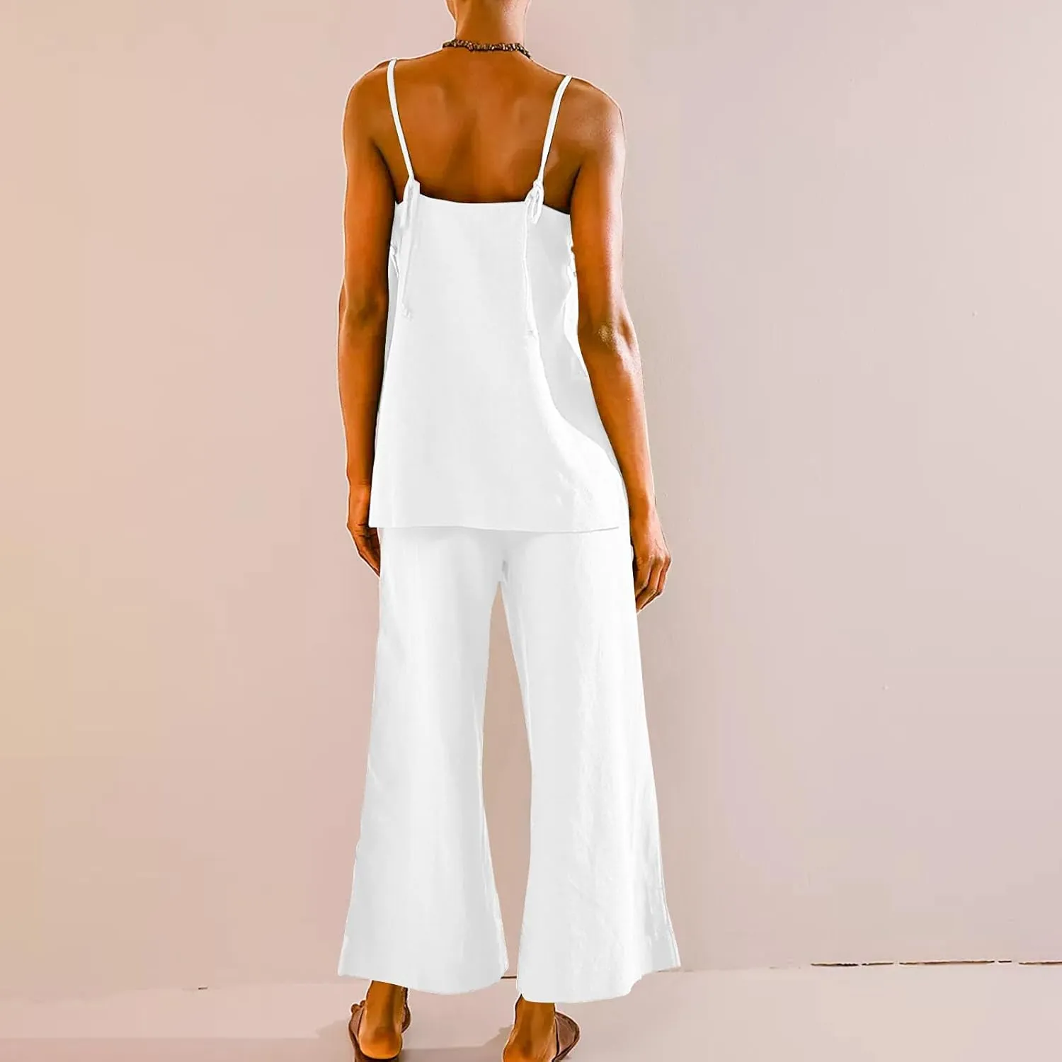 Women's 2 Piece Lounge Sets 2025 Casual Summer Beach Cami Top and Wide Leg Long Pant Matching Set Vacation Outfits
