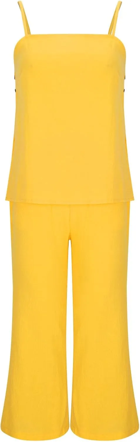 Women's 2 Piece Lounge Sets 2025 Casual Summer Beach Cami Top and Wide Leg Long Pant Matching Set Vacation Outfits
