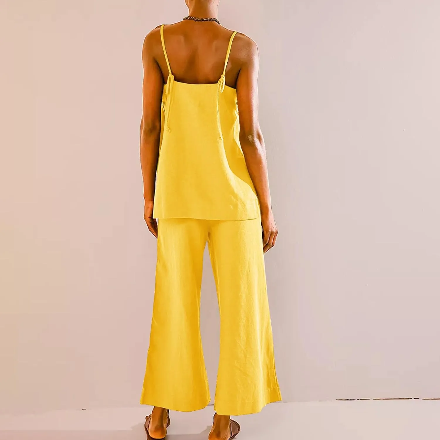 Women's 2 Piece Lounge Sets 2025 Casual Summer Beach Cami Top and Wide Leg Long Pant Matching Set Vacation Outfits