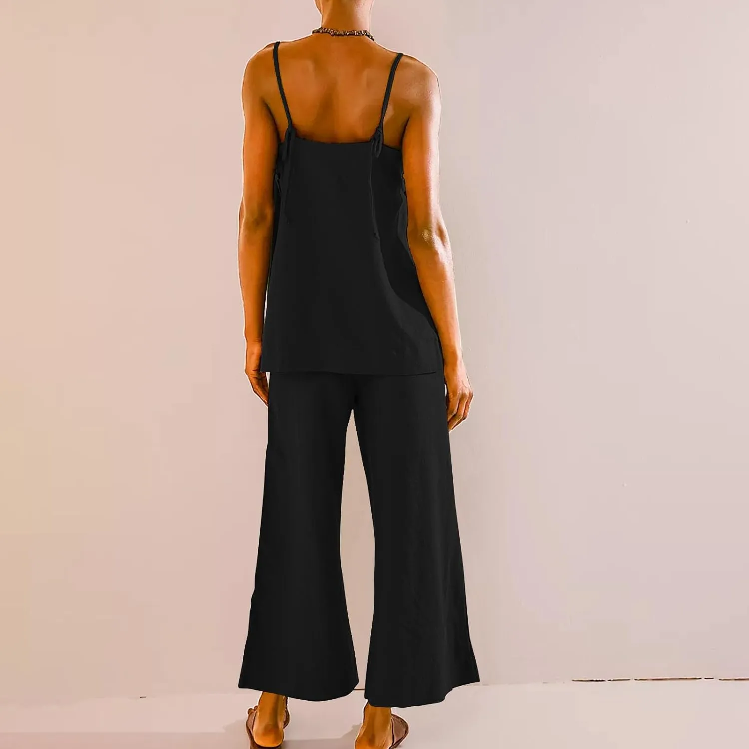 Women's 2 Piece Lounge Sets 2025 Casual Summer Beach Cami Top and Wide Leg Long Pant Matching Set Vacation Outfits