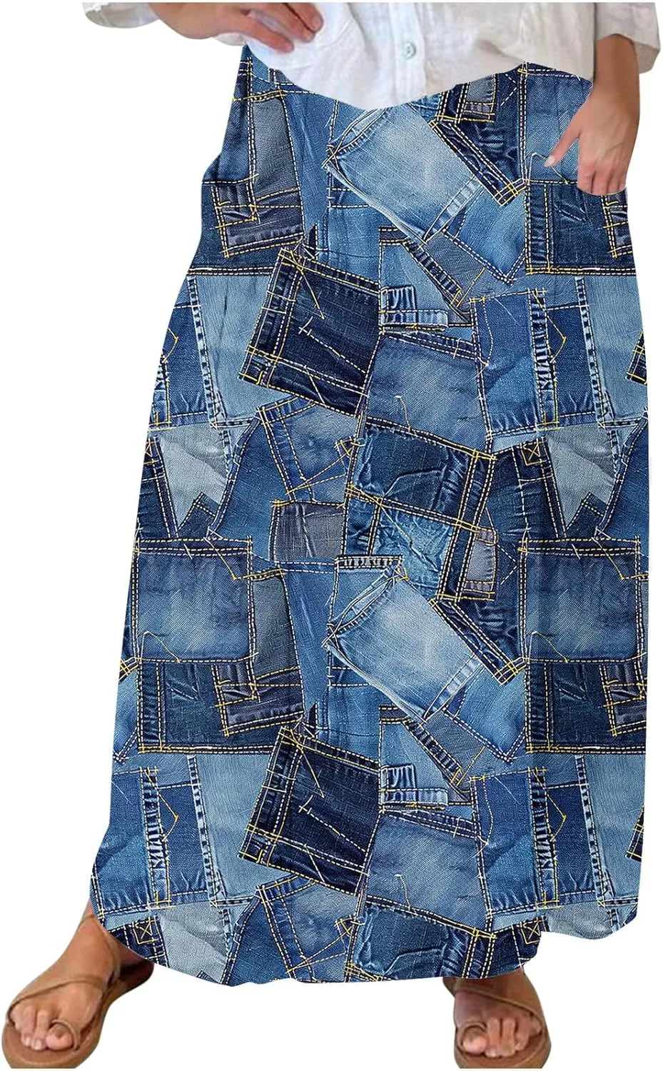 Women's 2025 Summer Printed Long Skirts Trendy Loose Fitted Skirt Pretty High Waist A-Line Maxi Skirt for Ladies