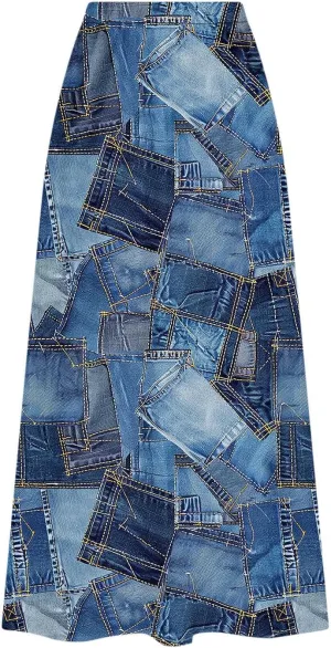 Women's 2025 Summer Printed Long Skirts Trendy Loose Fitted Skirt Pretty High Waist A-Line Maxi Skirt for Ladies