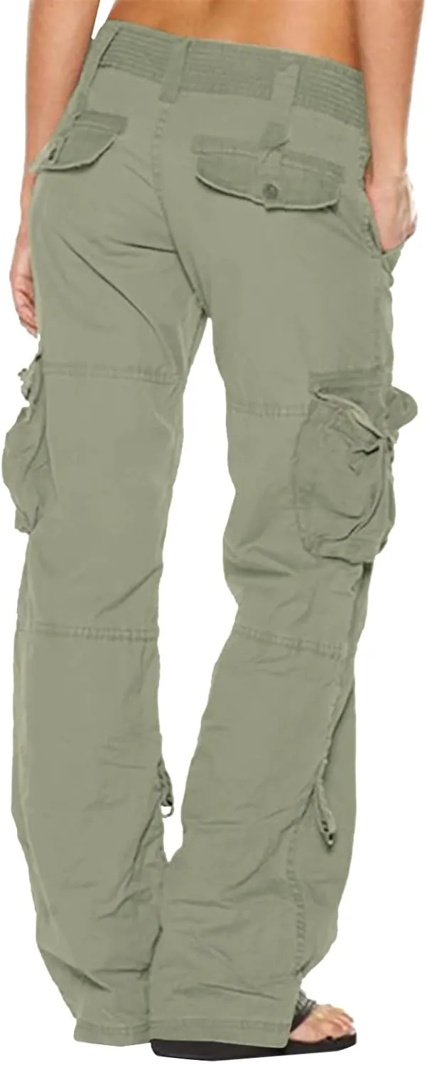 Womens Baggy Cargo Pants Low Rise Straight Wide Leg Y2K Trendy Pants Workout Trousers Streetwear with Pockets