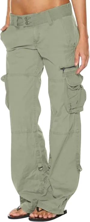 Womens Baggy Cargo Pants Low Rise Straight Wide Leg Y2K Trendy Pants Workout Trousers Streetwear with Pockets