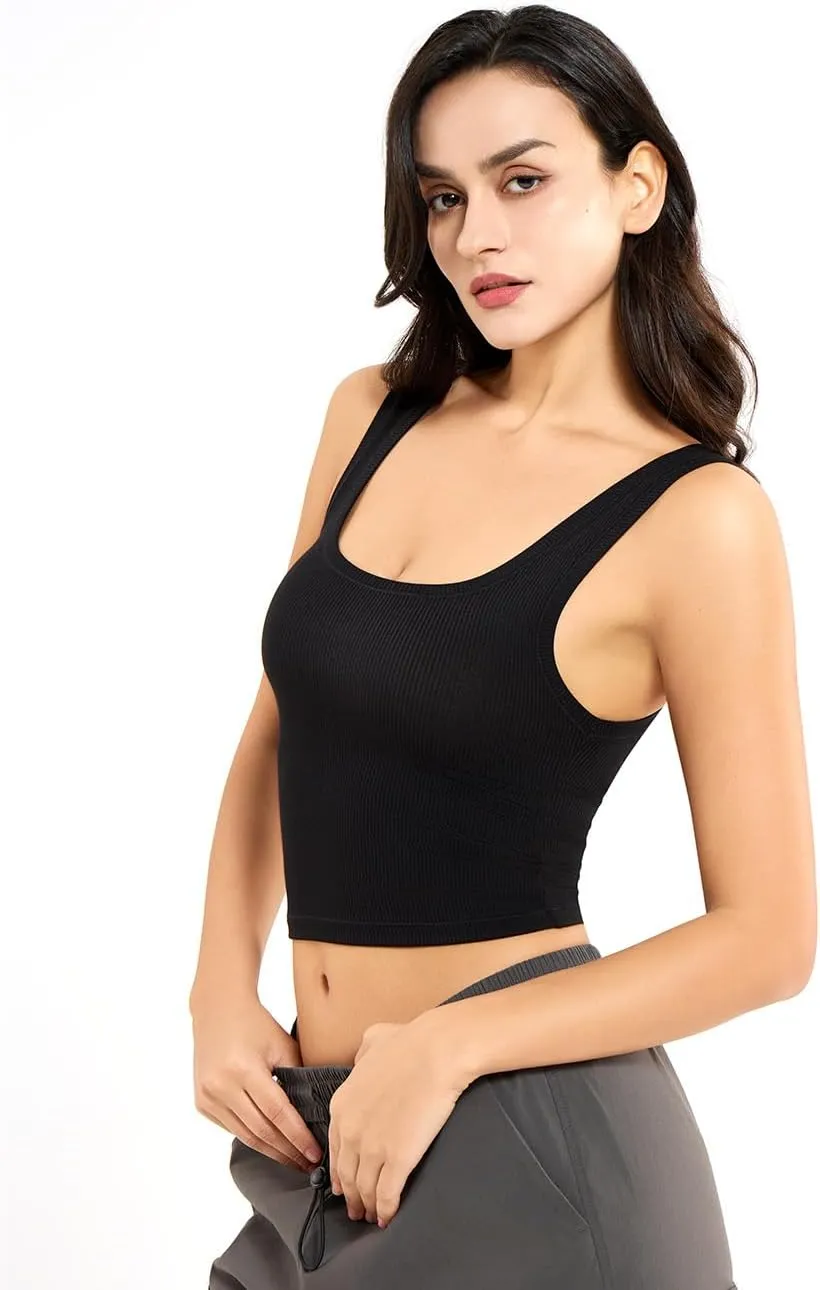 Women's Basic Sleeveless Crop Top Shirt Ribbed Scoop Neck Casual Summer Clothes