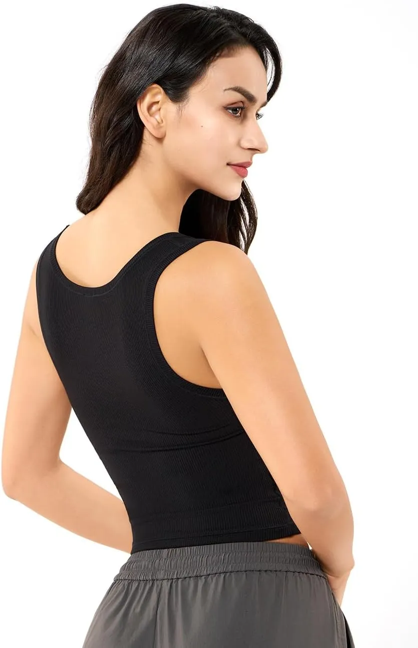 Women's Basic Sleeveless Crop Top Shirt Ribbed Scoop Neck Casual Summer Clothes