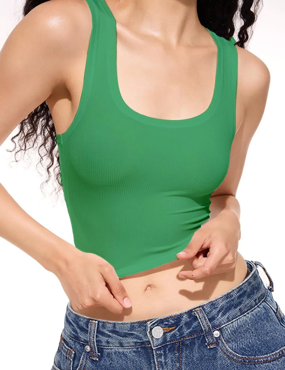 Women's Basic Sleeveless Crop Top Shirt Ribbed Scoop Neck Casual Summer Clothes